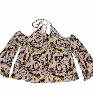 Women’s XL Floral Halter Top Bohemian Wide Sleeves Exposed Shoulders Summer Chic